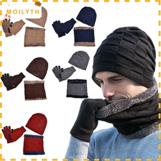 Moilyth Beanies ชุดถุงมือผ้าพันคอ ผ้าขนสัตว์ถัก หน้าจอสัมผัส พร้อมผ้าพันคอ กันลม ให้ความอบอุ่น สําหรับผู้ชาย และผู้หญิง