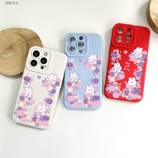 IPhone 14 13 Pro Max Plus เข้ากันได้ เคสไอโฟน สำหรับ Flower Bunny Rabbit เคส เคสโทรศัพท์