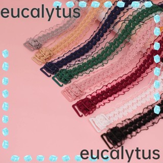 Eucalytus1 สายคล้องบราชั้นใน ผ้าตาข่าย ลายดอกไม้ แต่งลูกไม้ กันลื่น ปรับได้ สําหรับผู้หญิง 2 คู่