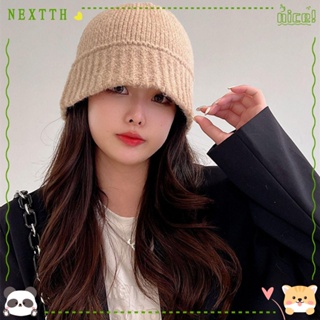 Nextth หมวกบักเก็ตลําลอง ผ้าถักนิตติ้ง แฟชั่นฤดูหนาว