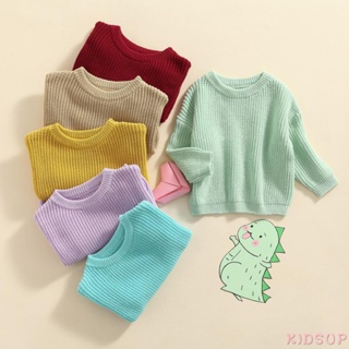 Kidsup1 เสื้อกันหนาว คอกลม แขนยาว ผ้าถัก สีแคนดี้ ให้ความอบอุ่น แฟชั่นฤดูหนาว สําหรับเด็กวัยหัดเดิน