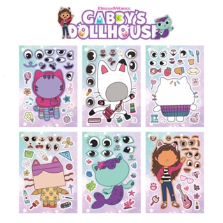 สติกเกอร์ตัวต่อ ลายการ์ตูนแอนิเมชั่น Gabbys Dollhouse Theme DIY สําหรับเด็ก ผู้ปกครอง 6 ชิ้น