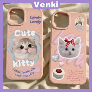 VENKI - เข้ากันได้สำหรับ เคสไอโฟน เคสไอโฟน11 เคส iphone 11กรณีเป็นมิตรกับสิ่งแวดล้อมย่อยสลายได้สีชมพูกันกระแทกน่ารักลูกแมวสีฟ้าภาษาอังกฤษเข้ากันได้กับ iPhone 14 PRO MAX 13Pro MAX 12 11Pro MAX XR XS 7Plus 8 PLUS