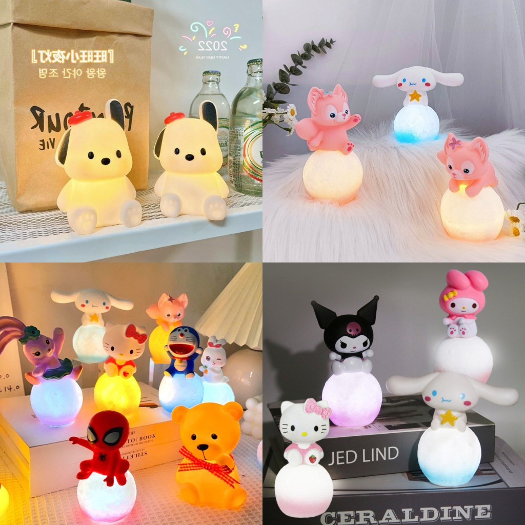 โคมไฟข้างเตียง LED รูปการ์ตูน Sanrio Moon 3 มิติ น่ารัก สําหรับตกแต่งห้องนอน