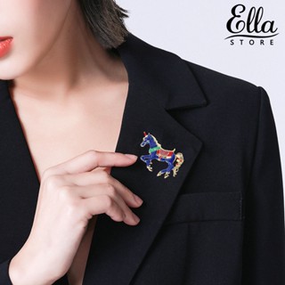 Ellastore123 เข็มกลัดเคลือบ รูปม้านําโชค หลากสี เครื่องประดับแฟชั่น สําหรับติดปกเสื้อ ชุดเดรส