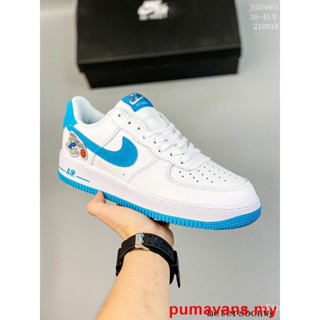 New n_ike Air Force 1 low (GS) mini swoosh รองเท้ากีฬาลําลอง ส้นเตี้ย สีฟ้า สีขาว