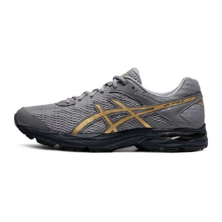 Asics GEL-FLUX 4 รองเท้าผ้าใบลําลอง ระบายอากาศ ใส่สบาย สีเทา สีทอง สําหรับผู้ชาย ผู้หญิง เหมาะกับการเล่นกีฬา 1011A614-023 OBE2