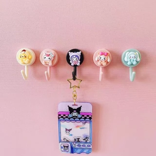 Sanrio ตะขอติดผนัง ลายการ์ตูนน่ารัก Kuromi My Melody มีกาวในตัว แข็งแรง ไม่ต้องเจาะ ตะขอแขวน