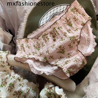 Mxfashione กางเกงชั้นใน ผ้าฝ้าย เอวสูง ระบายอากาศ ลายดอกไม้ สไตล์โลลิต้า สําหรับผู้หญิง