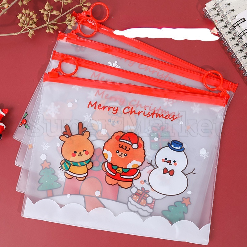 [ Featured ] กระเป๋าใส่เครื่องเขียน แบบใส ลายการ์ตูนคริสต์มาส ความจุขนาดใหญ่ กันน้ํา แบบพกพา