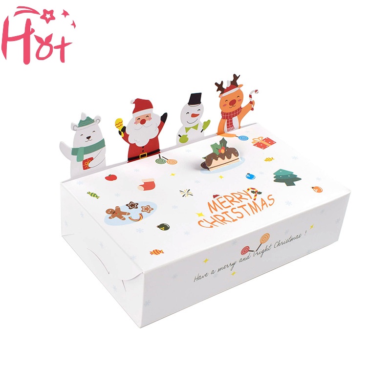Ge กล่องกระดาษคราฟท์ ลายการ์ตูน Merry Christmas 2024 ทรงสี่เหลี่ยม สําหรับใส่ขนมคุกกี้ 5 10 ชิ้น 2024