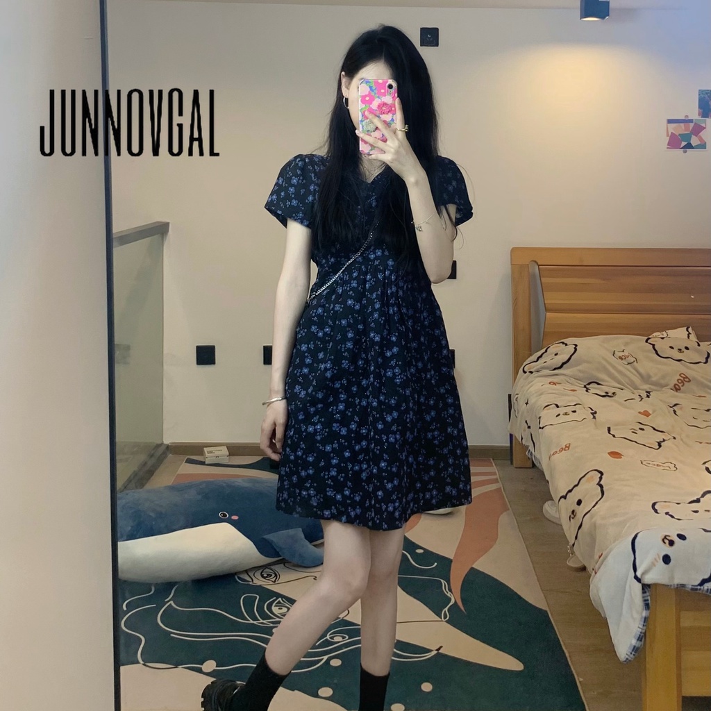 Junnovgal ชุดมินิเดรส คอกลม แขนสั้น พิมพ์ลาย พลัสไซซ์ แฟชั่นใหม่ สําหรับสตรี 2023