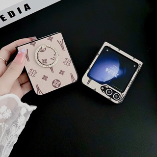 เคสมือถือ หนัง PU ลายดอกไม้ พร้อมแหวนนิ้ว หรูหรา สําหรับ Samsung Galaxy Z Flip 5 5G Z Flip5