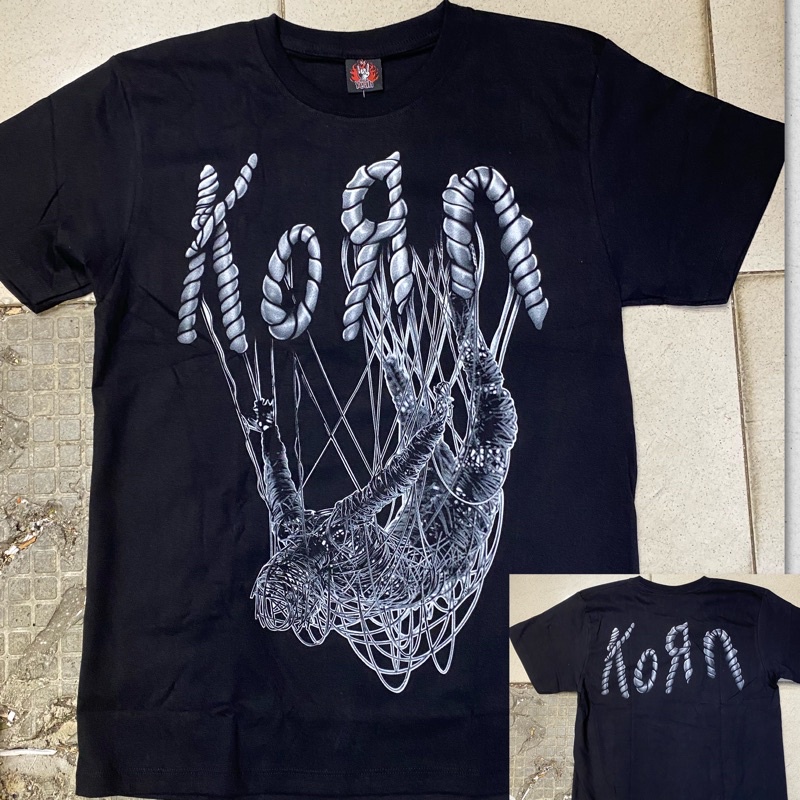 Hitam . เสื้อยืด ลายวงร็อค Korn สีดํา