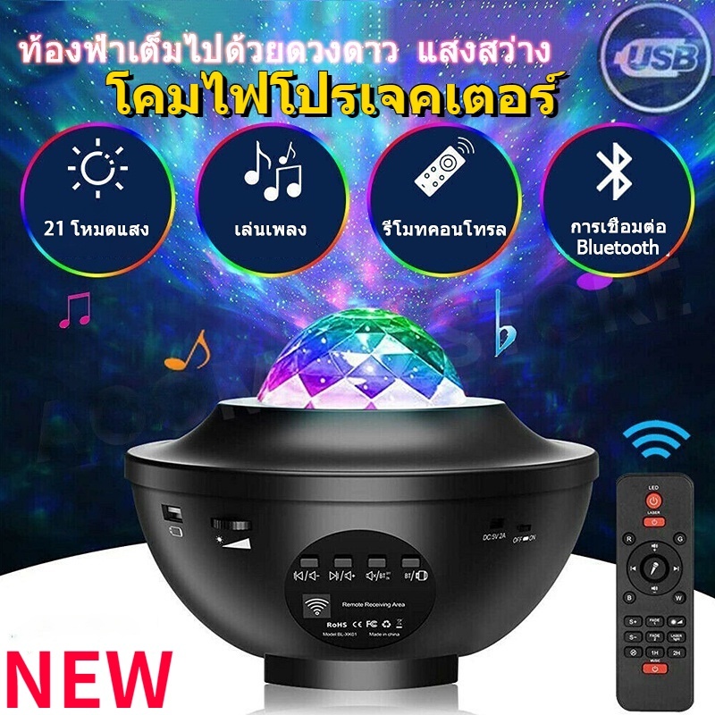Panasi ❤มีของพร้อมส่ง❤ โคมไฟโปรเจคเตอร์ พร้อมลำโพงบลูทูธ ไฟแต่งห้อง sky projector ไฟตกแต่งห้อง โคมไฟดาว ไฟตกแต่งห้องนอน