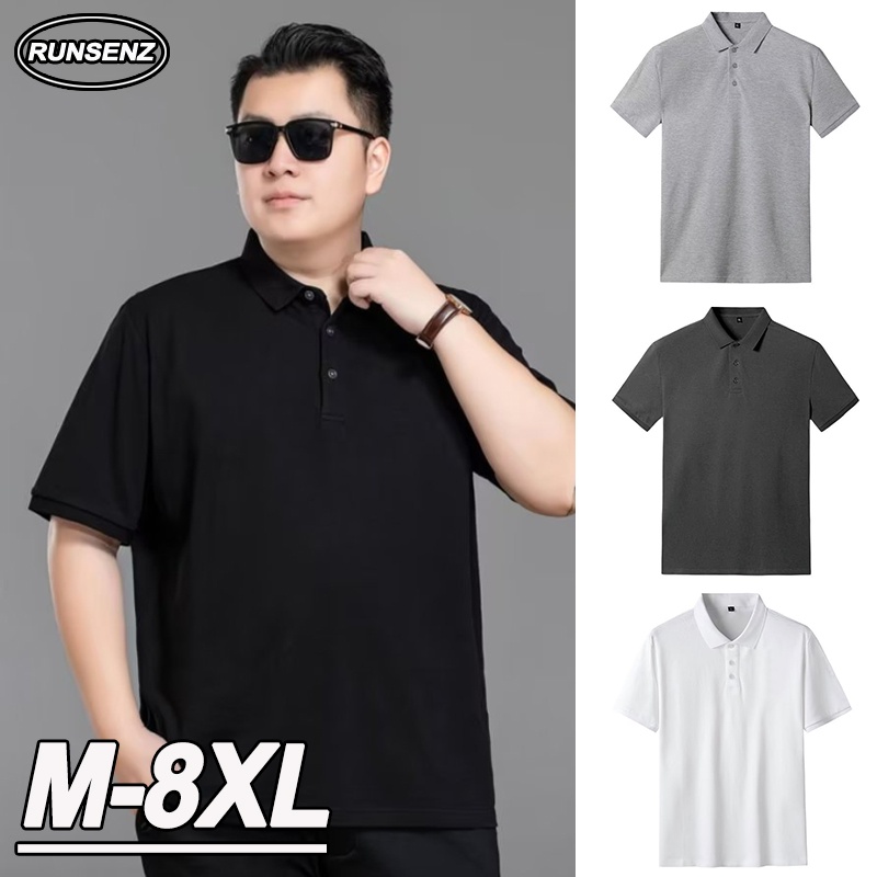 เสื้อโปโลแขนสั้นลําลอง ทรงหลวม พลัสไซซ์ สไตล์นักธุรกิจ สําหรับผู้ชาย ไซซ์ M - 8XL