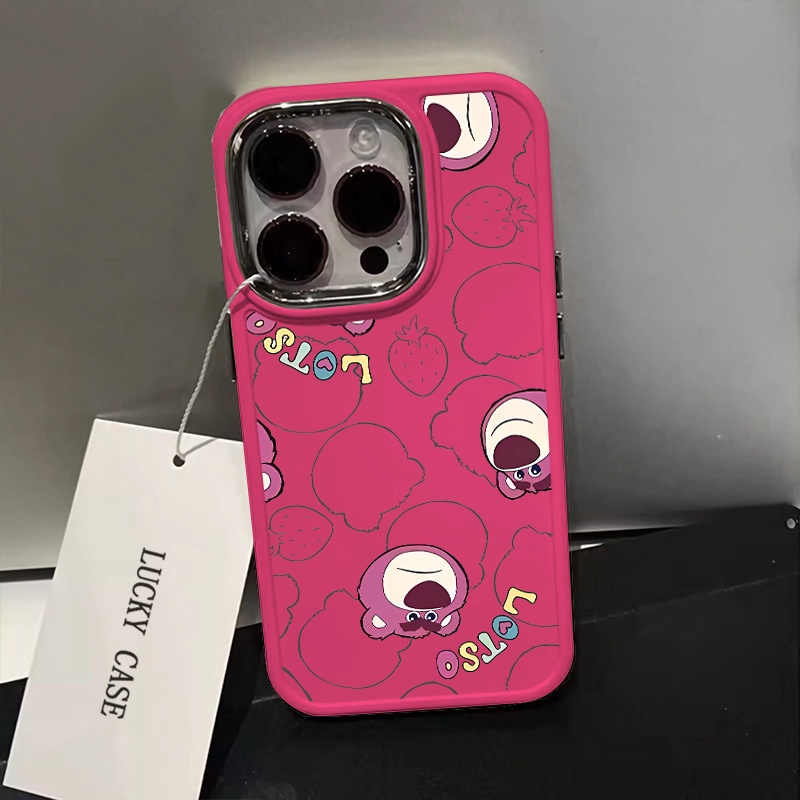 เคสโทรศัพท์มือถือ ซิลิโคนนุ่ม กันกระแทก ลายหมี กุหลาบ ปุ่มโลหะ สําหรับ IPhone15 14 13 12 11 Pro Max XS X XR 8 7 Plus