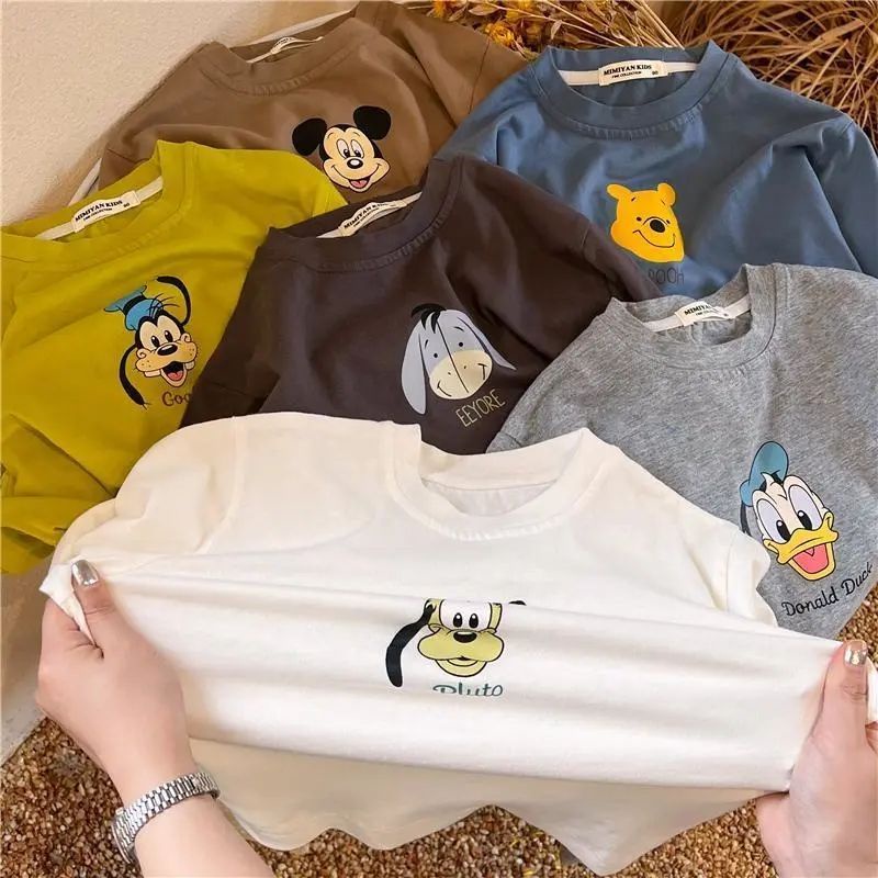 เสื้อยืดแขนยาว ผ้าฝ้าย 100% พิมพ์ลายการ์ตูน สําหรับเด็กผู้ชาย และเด็กผู้หญิง 2023