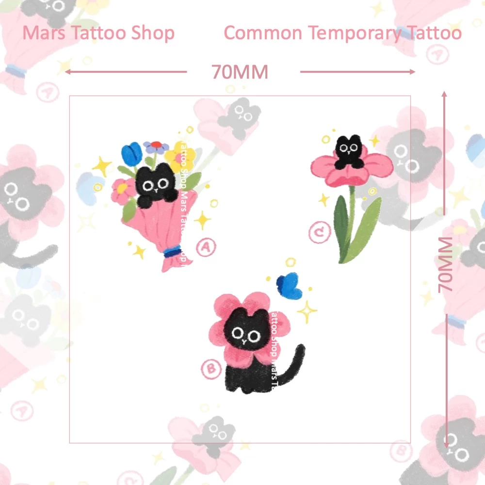 Mars Tattoo สติ๊กเกอร์รอยสักชั่วคราว ติดทนนาน ดีไซน์แมวน่ารักCX023