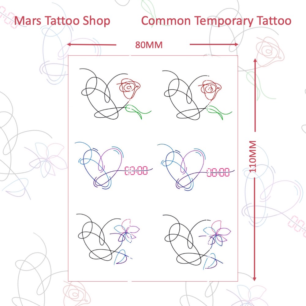 Mars Tattoo สติ๊กเกอร์รอยสักชั่วคราว ติดทนนาน ดีไซน์ดอกไม้ BTS และหัวใจรัก CX052