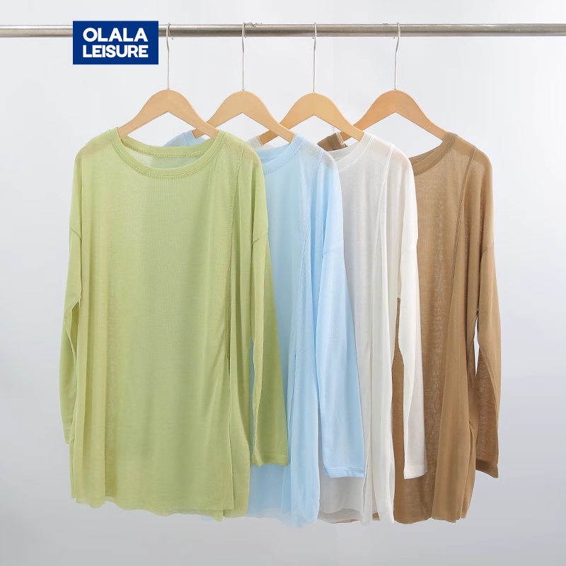 OLALA LEISURE เสื้อเบลาส์แขนยาวลําลอง แบบบาง ทรงหลวม แบบแห้งเร็ว เหมาะกับใส่เล่นโยคะ ฟิตเนส เล่นกีฬา กลางแจ้ง DSL368
