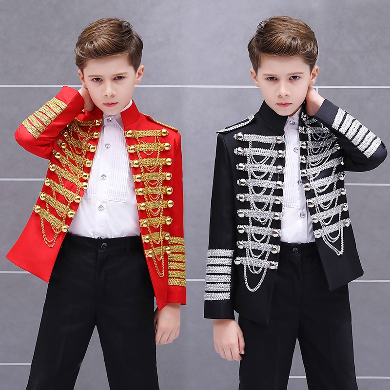 เสื้อแจ็กเก็ตสูท คอสเพลย์ เจ้าชาย Steampunk แต่งพู่โซ่ สไตล์ทหาร สําหรับเด็กผู้ชาย