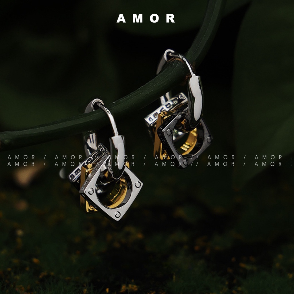 Y2k ต่างหูเหล็กไทเทเนียม รูปตัวอักษร สามสี สีตัดกัน สไตล์วินเทจ สําหรับผู้หญิง และผู้ชาย