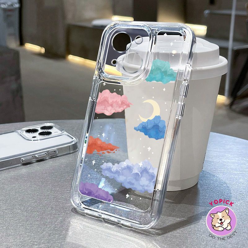 เคสโทรศัพท์มือถือ ยางนิ่ม ลายก้อนเมฆ ดวงจันทร์ เรียบง่าย สําหรับ Apple Iphone 14promax 14pro 13 12 15pro TB