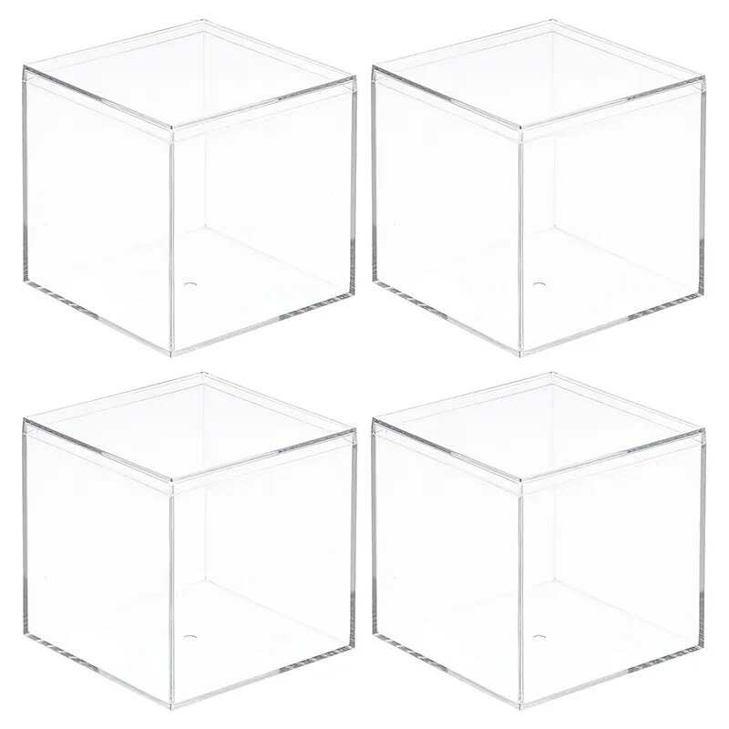 2/4pcs Clear Acrylic Plastic Storage Box Square Cube Display Case with Lid Container Box Dust Proof 