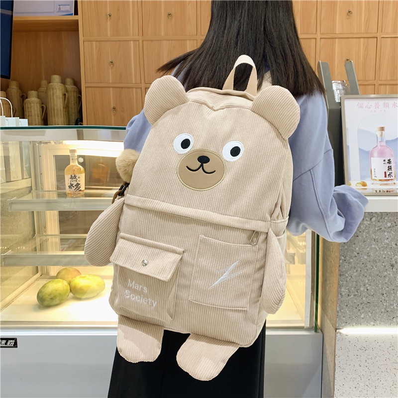 กระเป๋าเป้สะพายหลัง ผ้าลูกฟูก ขนาดใหญ่ จุของได้เยอะ สไตล์เกาหลี และญี่ปุ่น สําหรับนักเรียน