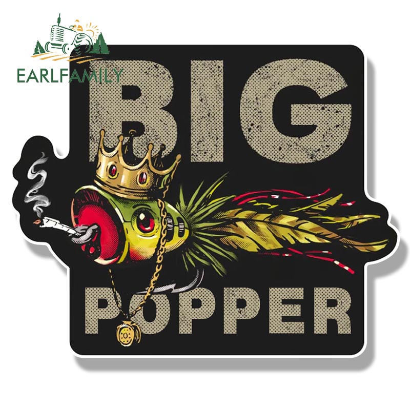 Earlfamily 13 ซม.x 10.5 ซม.Big Popper เหยื่อตกปลารถสติกเกอร์สําหรับ Windows โฮสต์เรือ Decal การ์ตูน Popper King ตกแต่ง