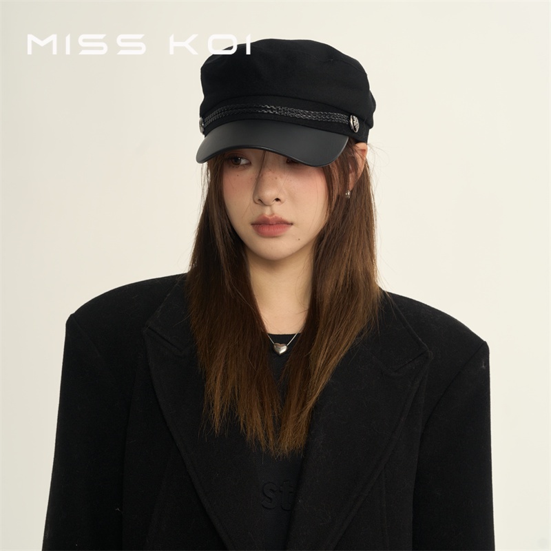 Misskoi [พร้อมส่ง] หมวกเบเร่ต์ หนัง pu สไตล์ฤดูหนาว ฤดูใบไม้ผลิ ฤดูใบไม้ร่วง สําหรับผู้หญิง