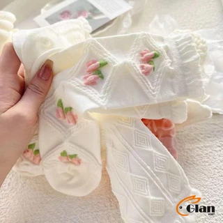 Glanxuan ถุงเท้าลายดอกไม้ แฟชั่นโลลิต้า วัสดุผ้าฝ้ายโพลีเอสเตอร์ สไตล์ญี่ปุ่น Women socks