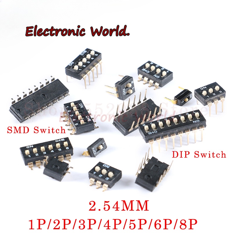 สวิตช์สลับ DIP 2.54 มม. SMD 1P 2P 3P 4P 5P 6P 8P 2.54 มม. ชุบทอง สีดํา 5 ชิ้น ต่อล็อต