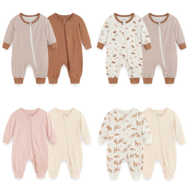 Kiddiezoom ชุดรอมเปอร์แขนยาวลําลอง สองทาง มีซิป เส้นใยไม้ไผ่ สีพื้น แฟชั่นฤดูใบไ