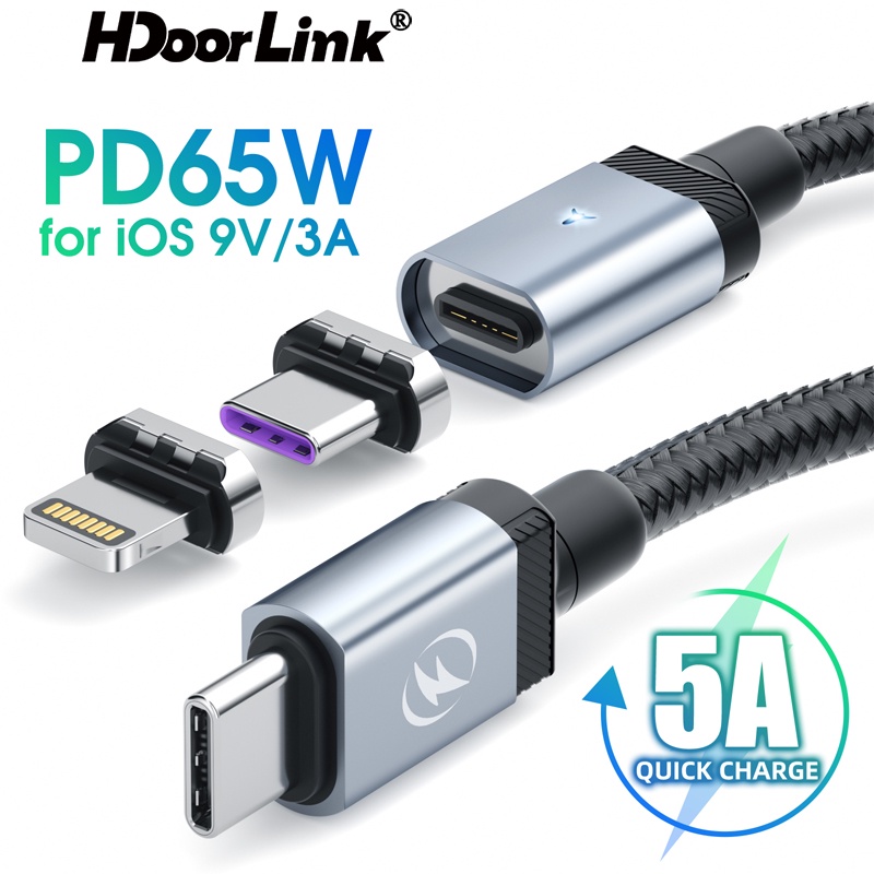 Hdoorlink สายเคเบิลแม่เหล็ก USB C PD 65W USB Type C เป็น IOS สําหรับโทรศัพท์ Samsung IP 15 14 13 12 11