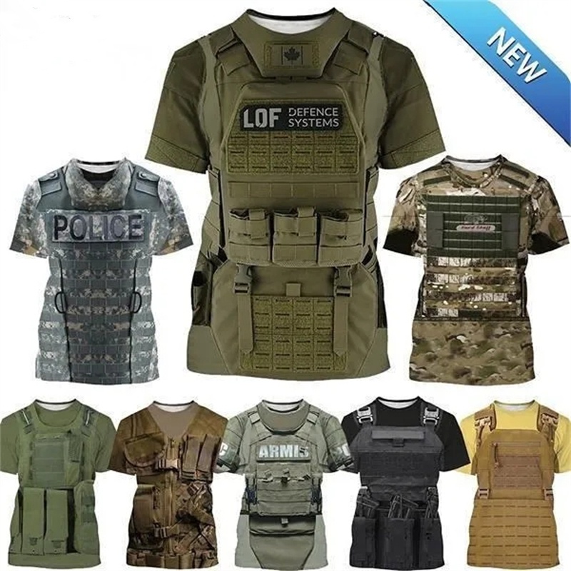 ฤดูร้อนใหม่แฟชั่นผู้ชาย Bulletproof เสื้อกั๊กพิมพ์ 3d T เสื้อลําลองแขนสั้นคอกลม Tees ตลกผู้ชายผู้หญิงขนาดใหญ่ Tops