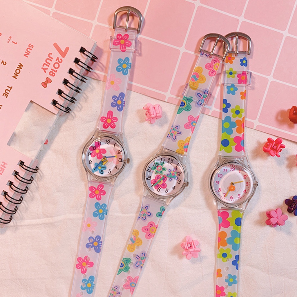 นาฬิกาข้อมือ ควอตซ์ อะนาล็อก ลายดอกไม้ สําหรับเด็กผู้หญิง
