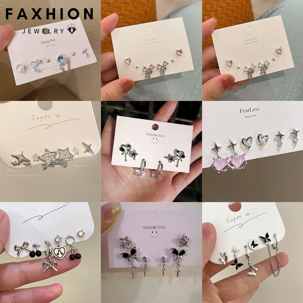 ชุดต่างหูสตั๊ด รูปผีเสื้อ หัวใจ สีทอง สีเงิน เครื่องประดับ สําหรับผู้หญิง Y2K