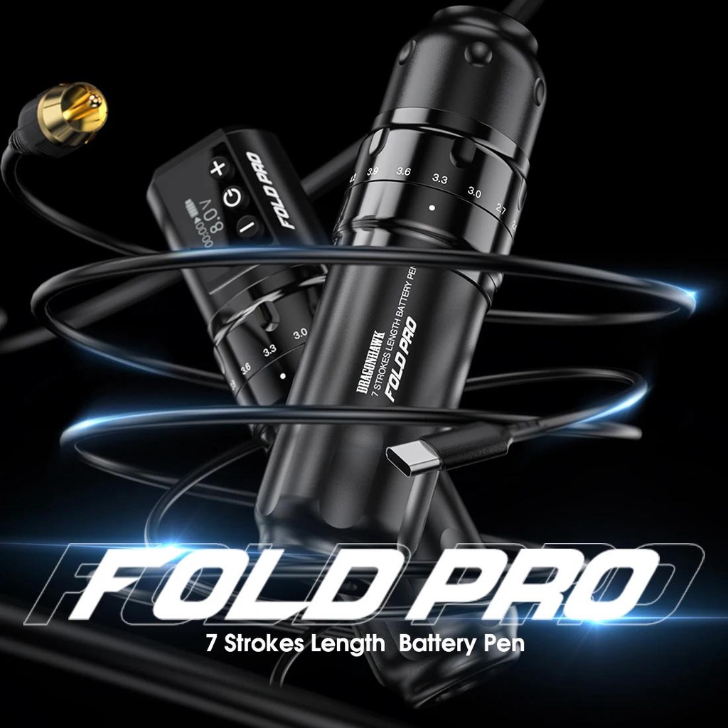 Dragonhawk Fold Pro ใหม่ เครื่องสักโรตารี่ไร้สาย 7 จังหวะ ปรับได้ ใช้แบตเตอรี่ หรือ RCA