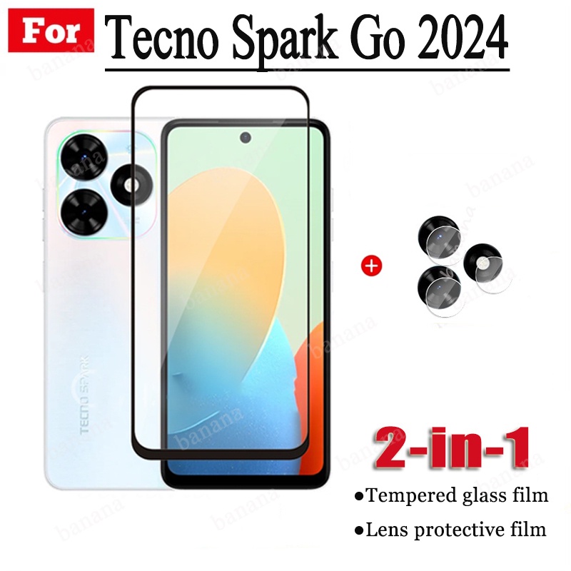สําหรับ Tecno Spark Go 2024 กระจกนิรภัยคลุมทั้งหมดฟิล์ม Spark go2024 2in1 เลนส์กล้องกระจกป้องกันหน้า