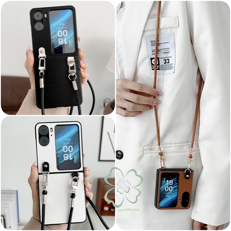 เคสโทรศัพท์มือถือหนัง แบบฝาพับ กันกระแทก พร้อมสายสะพายข้าง หรูหรา สําหรับ OPPO Find N3 N2