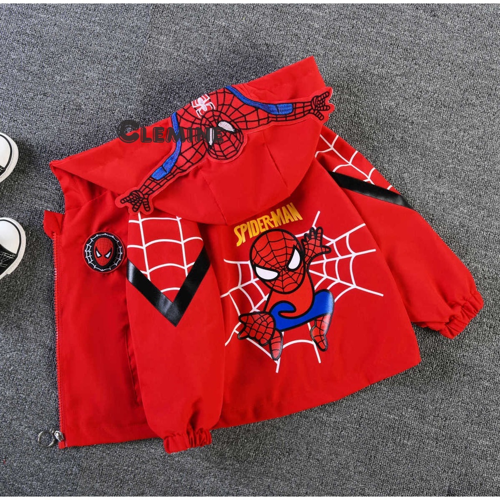 Clemine เสื้อแจ็คเก็ตเด็กลายสไปเดอร์แมนกันลมผ้าหนาสองชั้นคลุมด้วยผ้าการ์ตูนน่ารัก