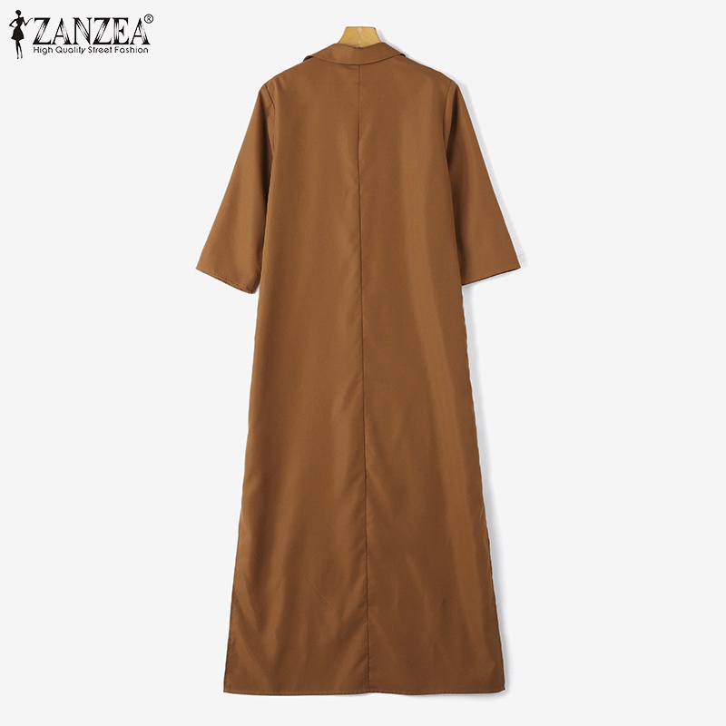 Zanzea ชุดเดรสลําลอง คอปก ผ่าข้าง สีพื้น สไตล์วินเทจ สําหรับผู้หญิง — صورة 8