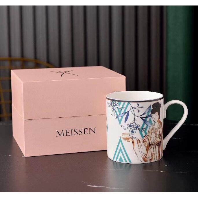 MEISSEN Courtly Bone China แก้วที่มีความรู้สึกที่ดีของความซับซ้อนถ้วยกาแฟแก้วคู่ยุโรปกล่องของขวัญ