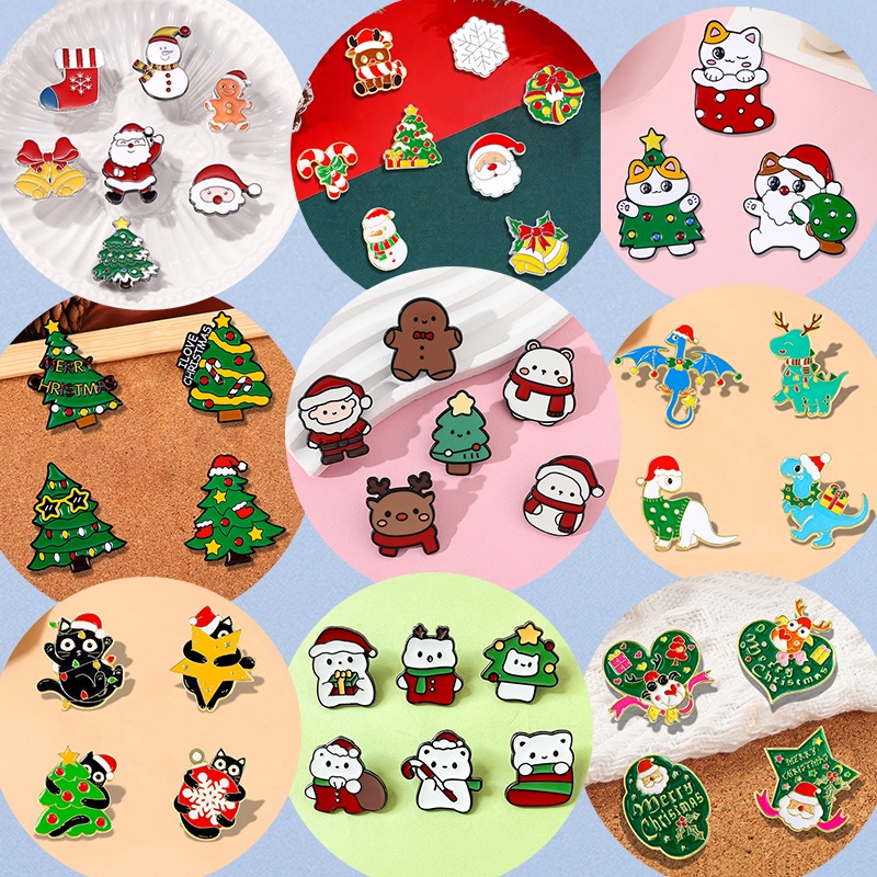 เครื่องประดับ เข็มกลัด รูปการ์ตูนซานตาคลอส กวางน่ารัก สําหรับคริสต์มาส