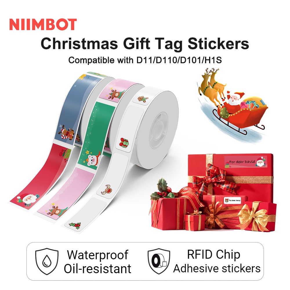 NIMBOT D11/D110/D101 สติ๊กเกอร์ฉลากความร้อนตกแต่งคริสต์มาส, สติ๊กเกอร์ทางพร้อมองค์ประกอบคริสต์มาส