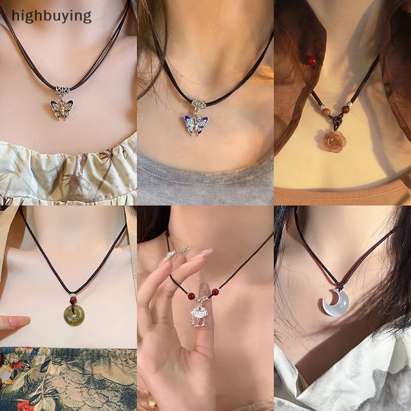 [highbuying] แฟชั่นสไตล์จีนย้อนยุค เชือกถัก สร้อยคอผีเสื้อ ดอกไม้ ดวงจันทร์ ความปลอดภัย จี้สร้อยคอ สําหรับผู้หญิง เครื่องประดับวินเทจ ใหม่ พร้อมส่ง