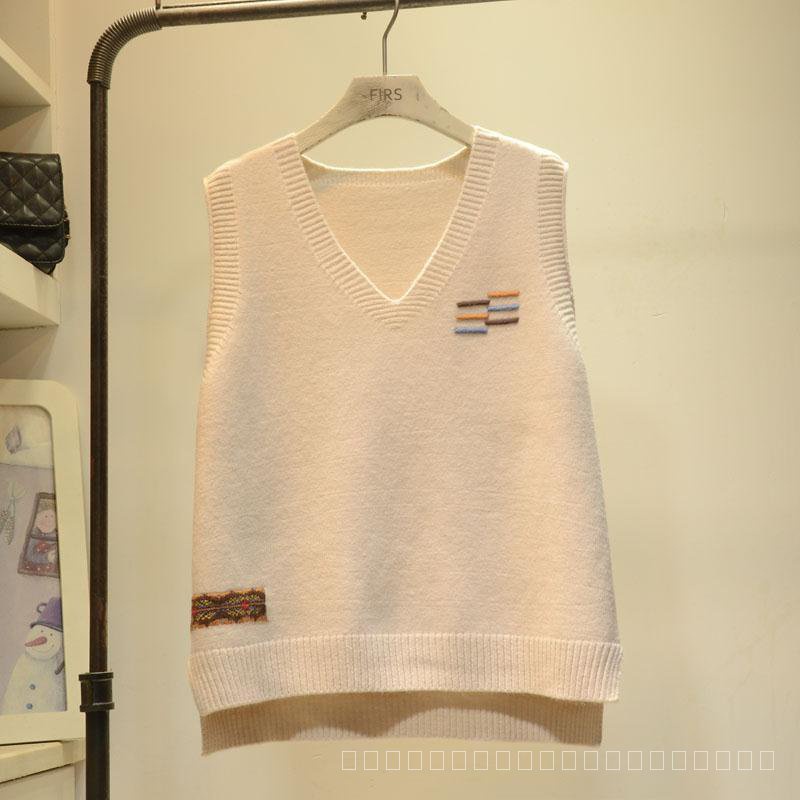 เสื้อกันหนาวแขนกุด คอวี ผ้าถัก ทรงหลวม เข้ากับทุกการแต่งกาย แฟชั่นฤดูใบไม้ผลิ และฤดูใบไม้ร่วง และฤดูหนาว สไตล์เกาหลี สําหรับผู้หญิง