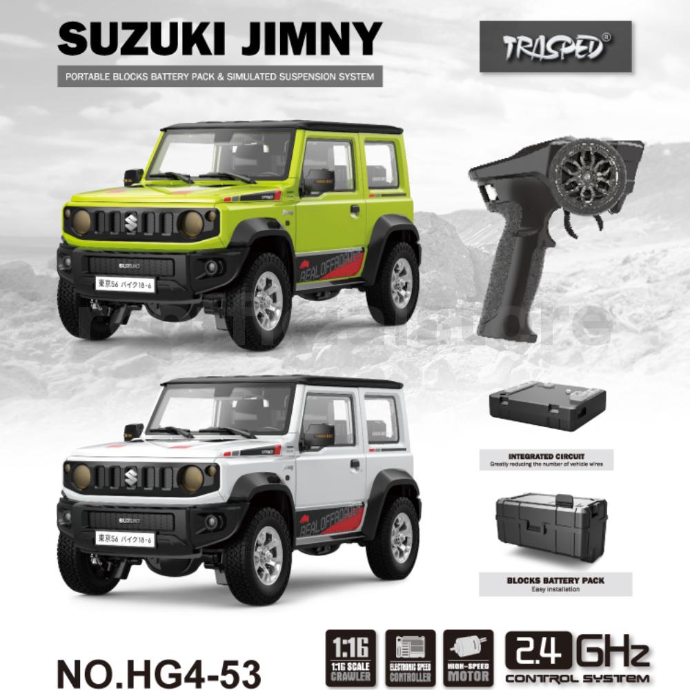 Hg HG4-53 TRASPED 1/16 2.4G 4WD รถบังคับวิทยุ สําหรับ SUZUKI JIMNY รถไต่หิน ตีนตะขาบ มีไฟ LED จําลอง